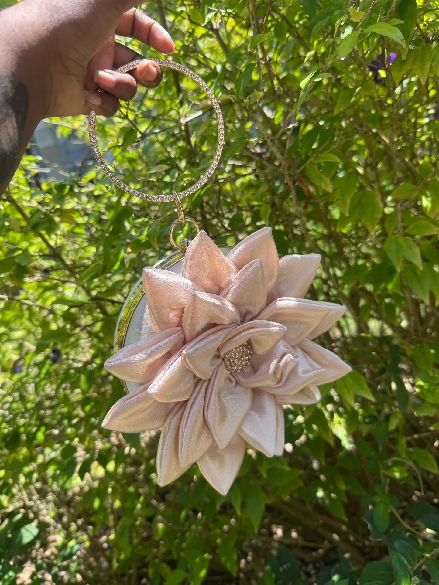 Flower & Rhinestone Clutch Bag