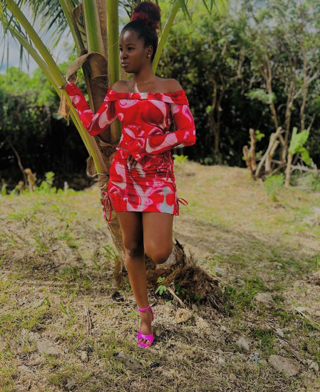 Two Piece Off Shoulder With Drawstring Skirt Set