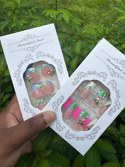 Summer Mint Blue Green Nails & Toenails Set