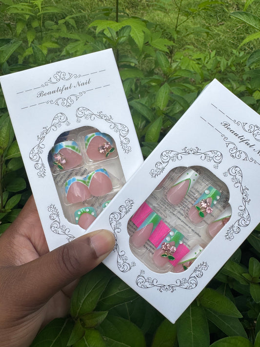 Summer Mint Blue Green Nails & Toenails Set